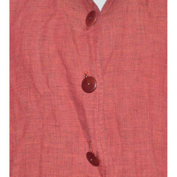 FLAX Button Up Linen Jacket Blouse Blazer Size M V-Neck Collared Pockets Career - Picture 3 of 9